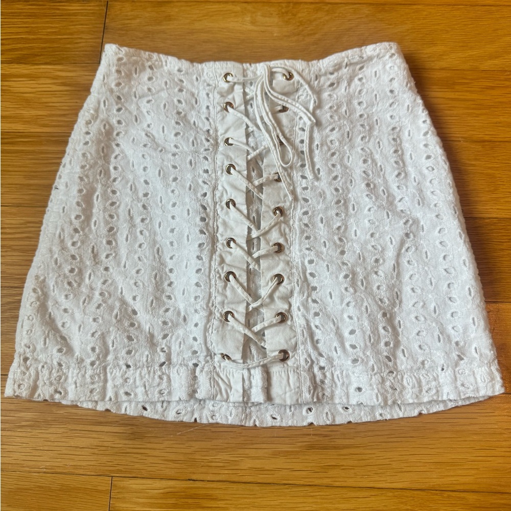 Lulus White Lace-Up Eyelet Skirt